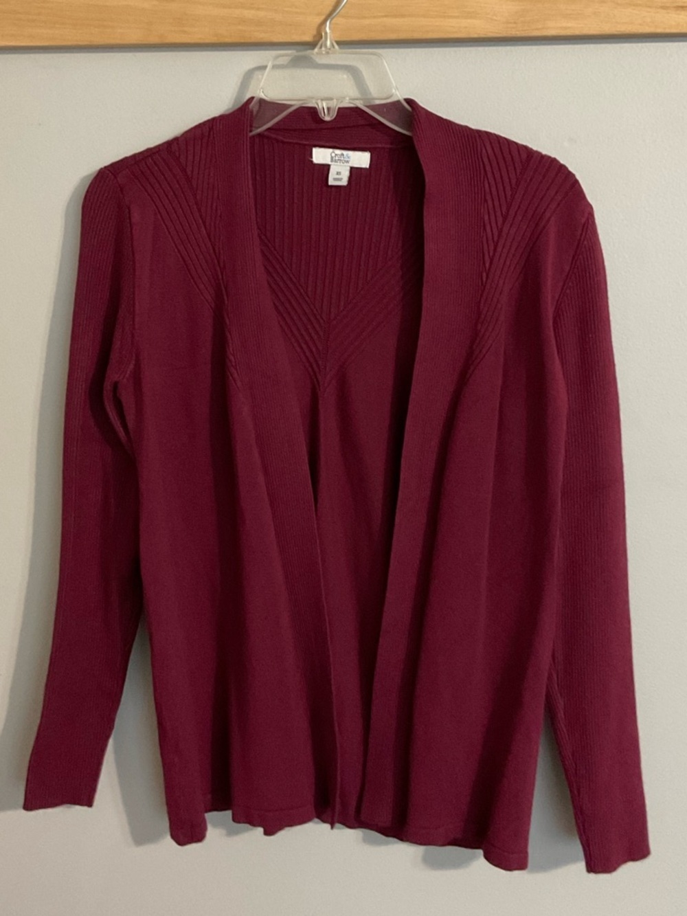 Croft & Barrow Open-Front Long Sleeve Burgundy Cardigan  XS